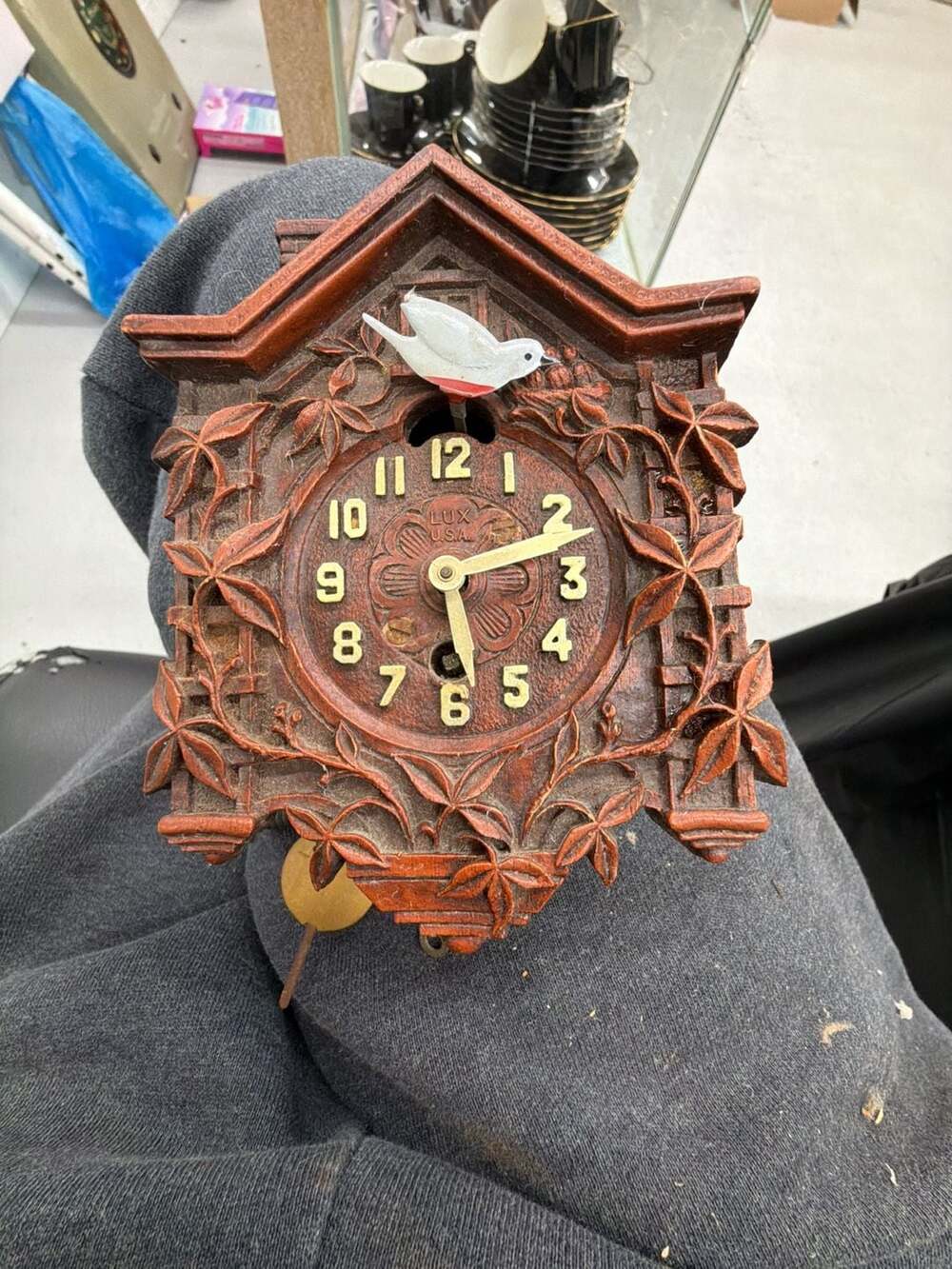 Lux Clock Co. Cuckoo Pendulette Wall Clock Brown Plastic
